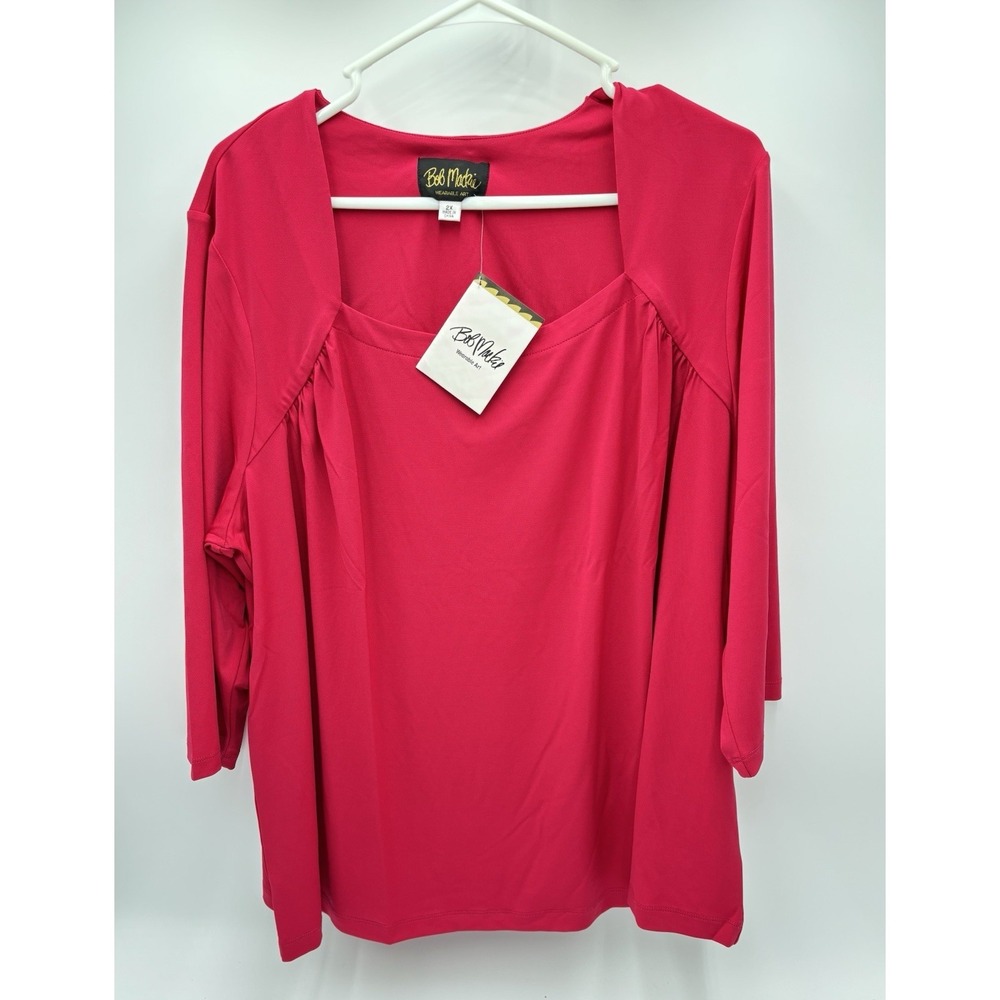 Bob Mackie Wearable Art Pink Tunic Top 2X Open Front Layered Stretch Blouse